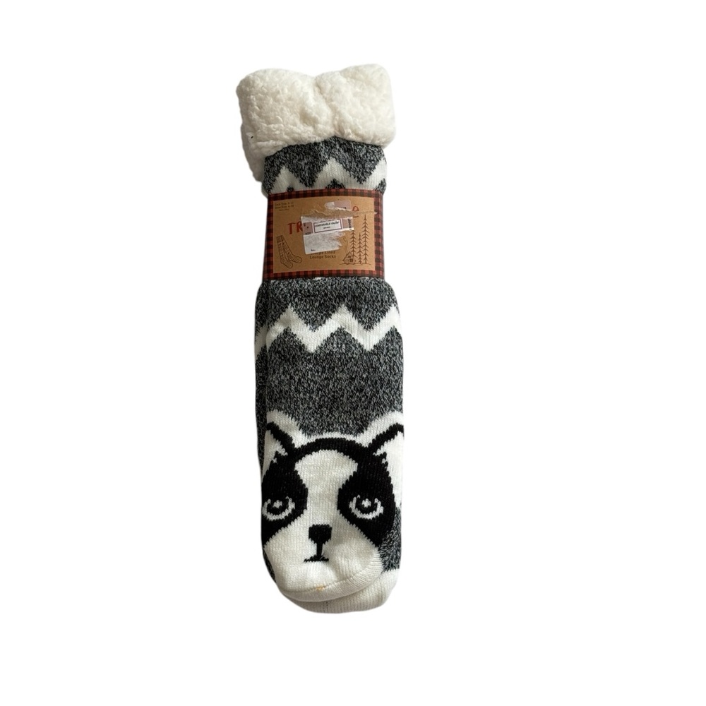 Treehouse Knits Gray Dog Print Sherpa Lined Lounge Socks Sock Size 9-11 NWT